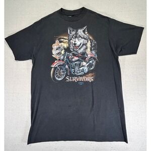 VINTAGE 91 Harley 3D Emblem XL T-Shirt Single Stitch Survivors Distress Davidson